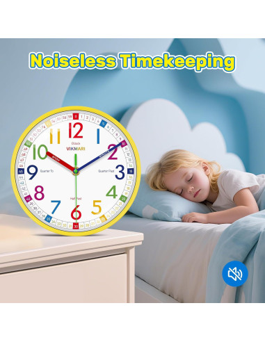 Reloj de Aprendizaje VIKMARI 20.32 cm Silencioso para Niños
