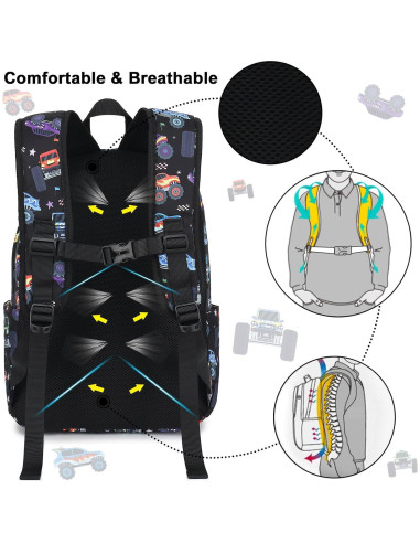 Mochila Escolar CAMTOP Monster Truck con Bolsa de Almuerzo