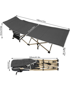 Cama de Camping Plegable Temsiny Gris 190x71cm 280kg 2