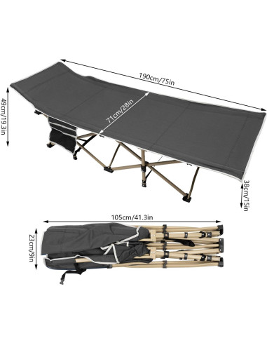 Cama de Camping Plegable Temsiny Gris 190x71cm 280kg