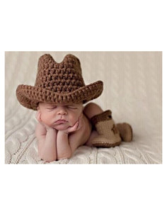 Conjunto Fotográfico Bebé Sombrero Vaquero y Zapatos Marrón Claro