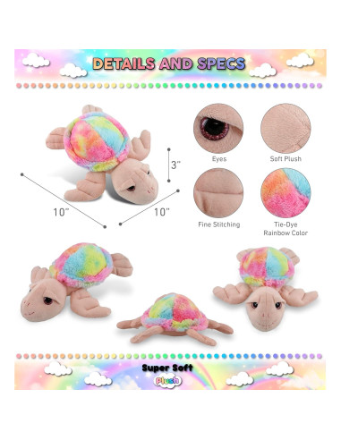 DolliBu Tortuga Marina Rosa Arcoíris 28 cm - Peluche Suave