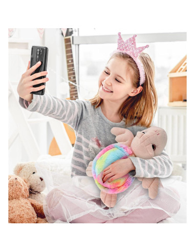 DolliBu Tortuga Marina Rosa Arcoíris 28 cm - Peluche Suave