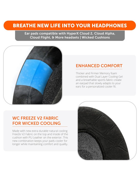 Almohadillas de Gel Enfriamiento WC Freeze V2 para HyperX Cloud
