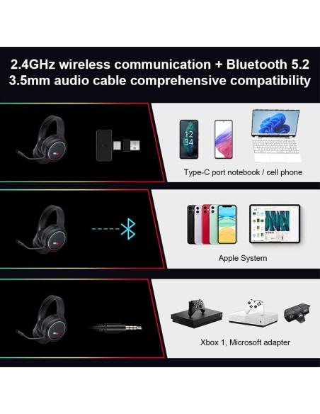 Auriculares Inalámbricos SLuB X-Pro 7.1 con Micrófono HD - Negro