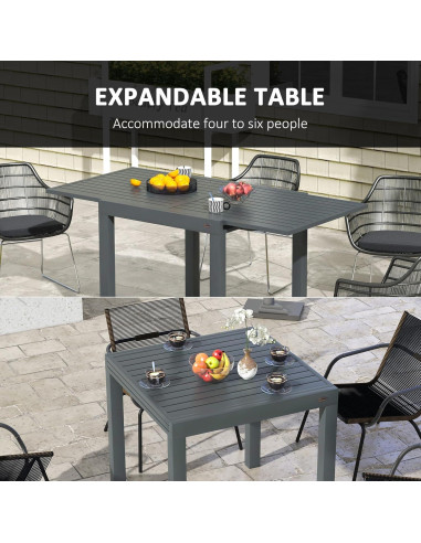Mesa de Comedor Expandible Outsunny para Patio Gris 4-6 Personas