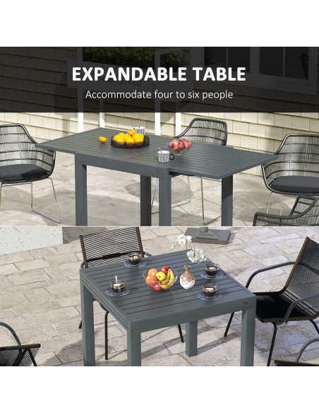 Mesa de Comedor Expandible Outsunny para Patio Gris 4-6 Personas
