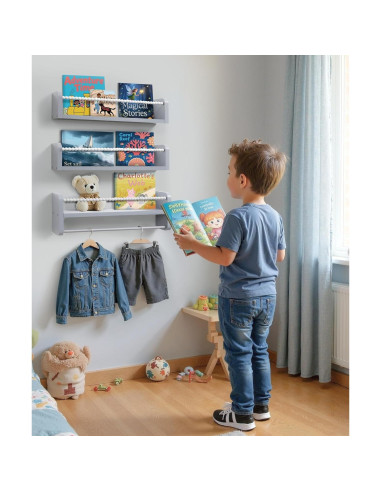 Estantes Flotantes Mazjoaru para Libros - Juego de 3 Gris