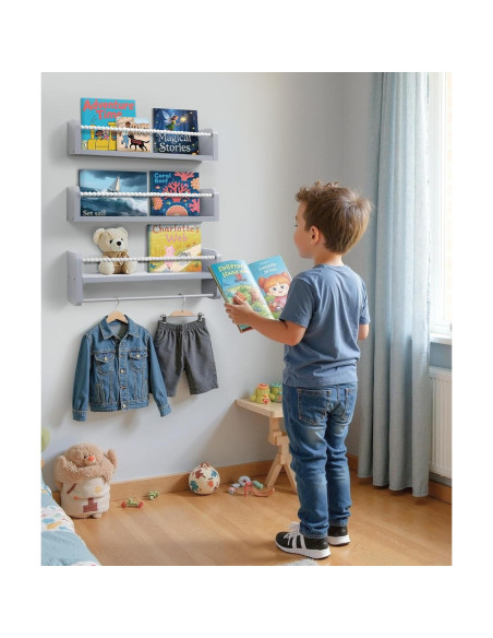 Estantes Flotantes Mazjoaru para Libros - Juego de 3 Gris