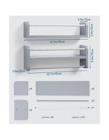 Estantes Flotantes Mazjoaru para Libros - Juego de 3 Gris