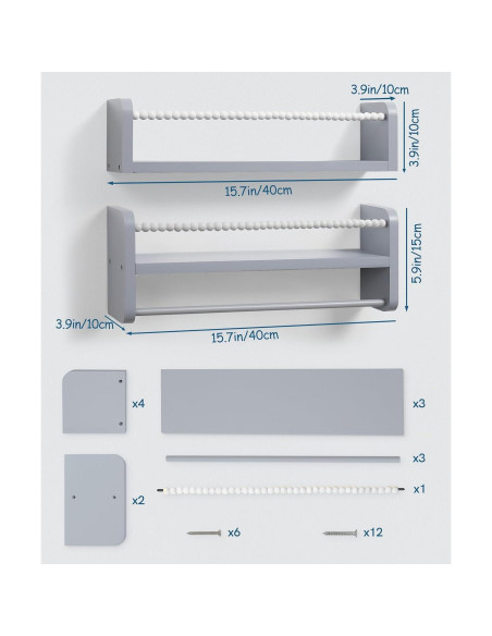 Estantes Flotantes Mazjoaru para Libros - Juego de 3 Gris