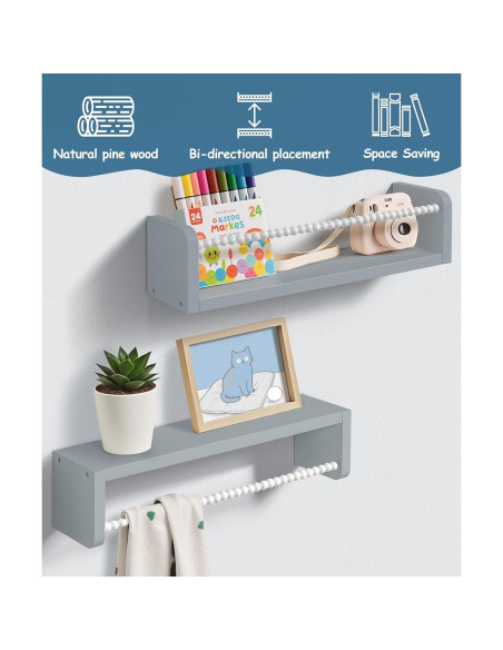 Estantes Flotantes Mazjoaru para Libros - Juego de 3 Gris