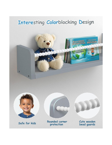 Estantes Flotantes Mazjoaru para Libros - Juego de 3 Gris