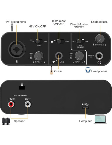 Interfaz de Audio USB AudioBox 48V 2 Canales para PC/Mac