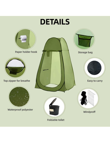 Inodoro portátil PELJINS con tienda de privacidad para camping