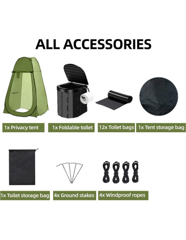 Inodoro portátil PELJINS con tienda de privacidad para camping