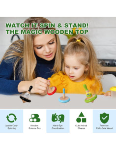 Trompos de Madera WODI - Juguetes Educativos Montessori 4 Piezas 2