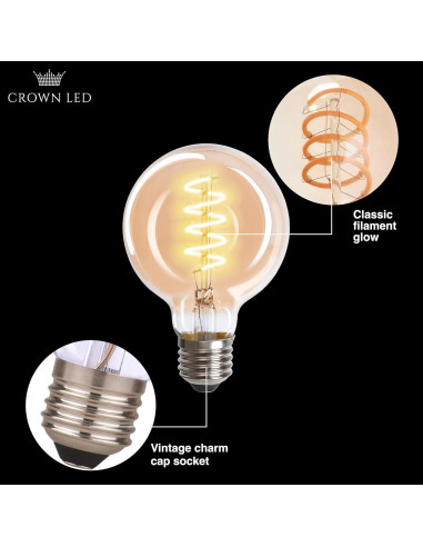 Bombilla Vintage E27 Crown LED 38W Eficiente Energía 14.2cm