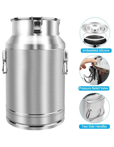 Lata de Leche Acero Inoxidable 304 20L con Grifo y Tapa Sellada