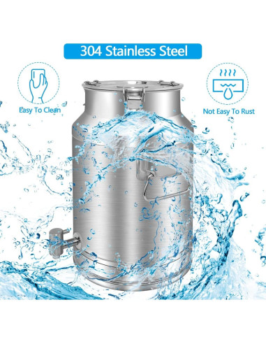 Lata de Leche Acero Inoxidable 304 20L con Grifo y Tapa Sellada