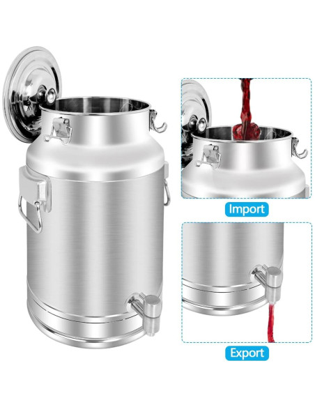 Lata de Leche Acero Inoxidable 304 20L con Grifo y Tapa Sellada