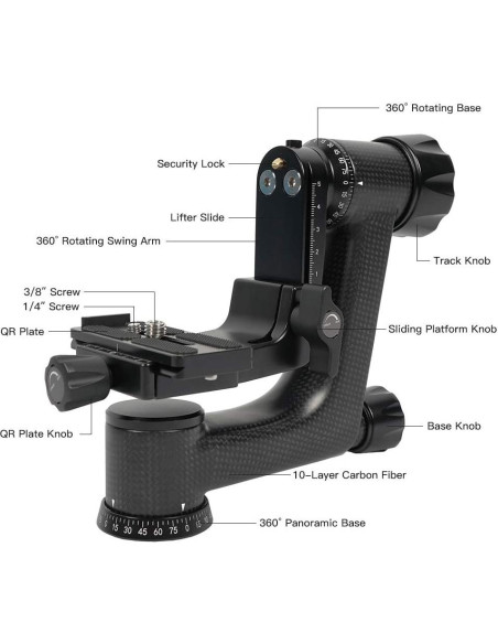 Cabezal de Cardán SIRUI PH-10 de Fibra de Carbono 0.98kg