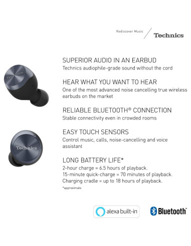 Auriculares Inalámbricos Technics EAH-AZ70W, Sonido Hi-Fi, Negro