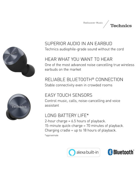 Auriculares Inalámbricos Technics EAH-AZ70W, Sonido Hi-Fi, Negro