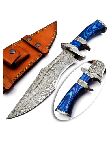Cuchillo Bowie de Damasco Nooraki 38.1 cm con Funda de Cuero