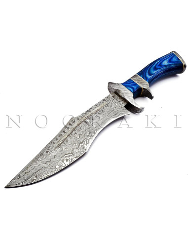Cuchillo Bowie de Damasco Nooraki 38.1 cm con Funda de Cuero