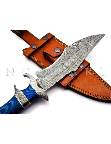 Cuchillo Bowie de Damasco Nooraki 38.1 cm con Funda de Cuero