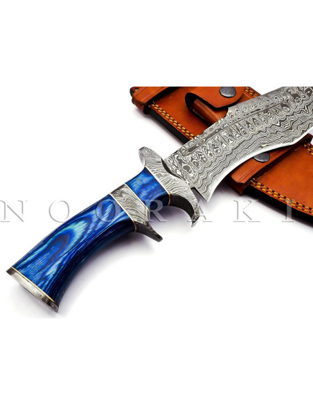 Cuchillo Bowie de Damasco Nooraki 38.1 cm con Funda de Cuero