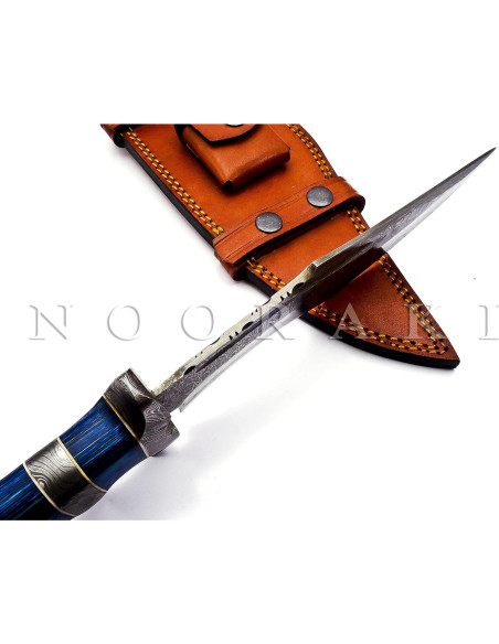 Cuchillo Bowie de Damasco Nooraki 38.1 cm con Funda de Cuero
