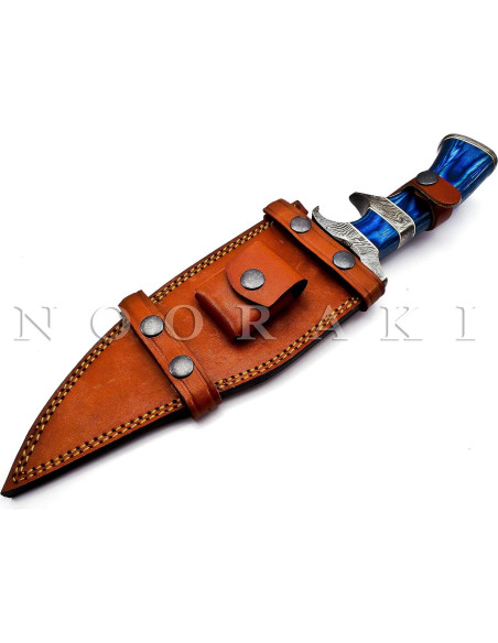 Cuchillo Bowie de Damasco Nooraki 38.1 cm con Funda de Cuero