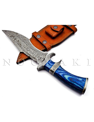 Cuchillo Bowie de Damasco Nooraki 38.1 cm con Funda de Cuero