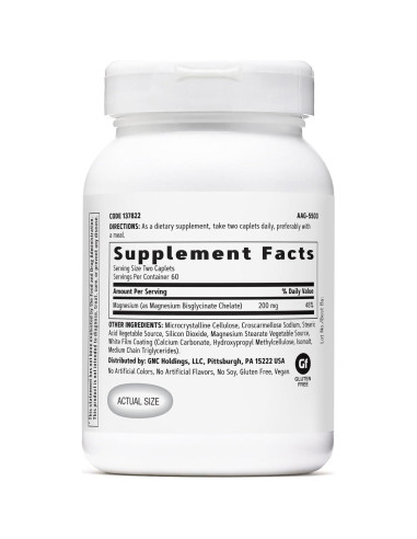 GNC Glicinato de Magnesio 200mg - 120 Tabletas Veganas