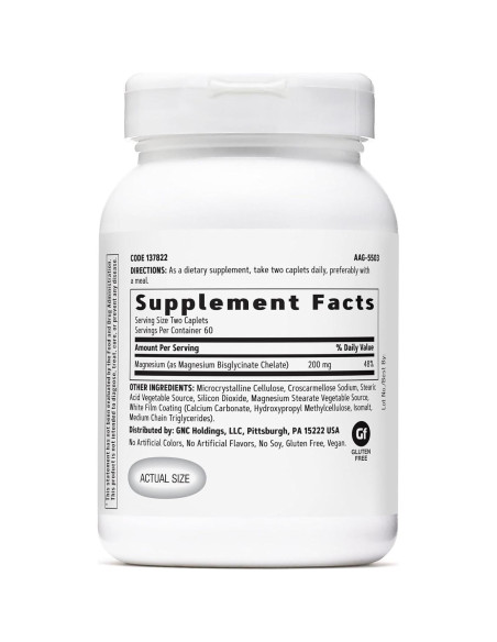 GNC Glicinato de Magnesio 200mg - 120 Tabletas Veganas GNC Glicinato de Magnesio 200mg - 120 Tabletas Veganas