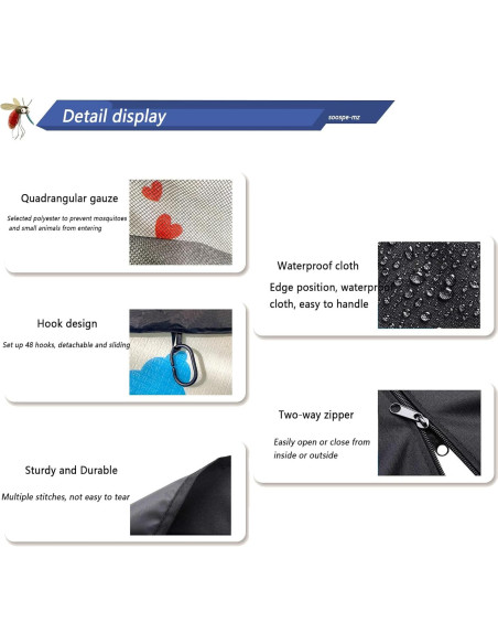 Mosquitero de Reemplazo SOOSPE-MZ 3.05m x 3.05m Negro