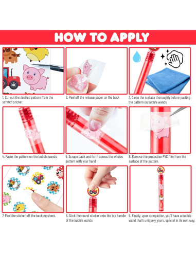 24 Burbujas de Animales de Granja + 96 Stickers Fiesta