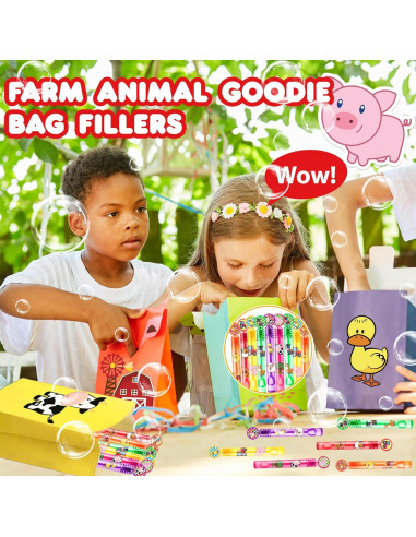 24 Burbujas de Animales de Granja + 96 Stickers Fiesta