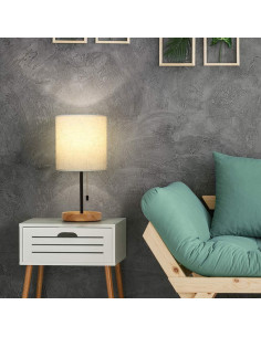 Lámpara de Mesa Moderna CADUKE LR2 con Base de Madera y Pantalla de Lino 2