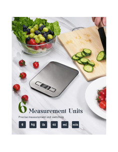 Báscula Digital de Cocina Tcsxady 5kg Acero Inoxidable LCD 2