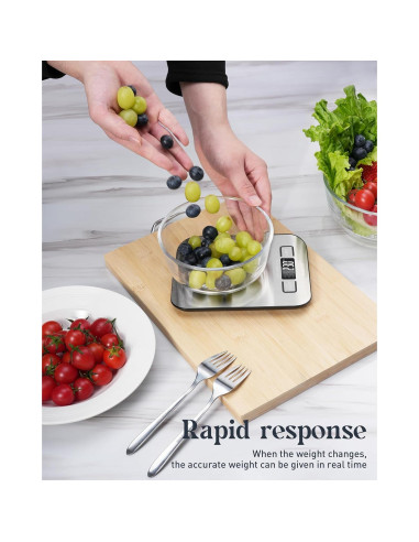 Báscula Digital de Cocina Tcsxady 5kg Acero Inoxidable LCD