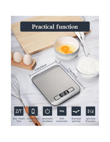 Báscula Digital de Cocina Tcsxady 5kg Acero Inoxidable LCD
