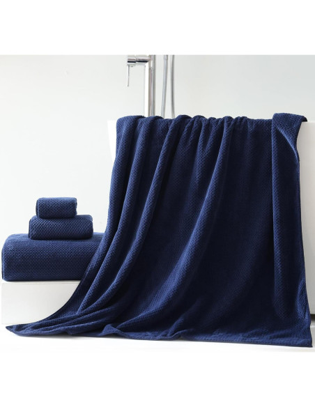 Set de 6 Toallas de Baño Extra Grandes Akzpe 76x152 cm Azul Marino