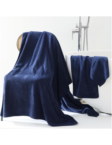 Set de 6 Toallas de Baño Extra Grandes Akzpe 76x152 cm Azul Marino