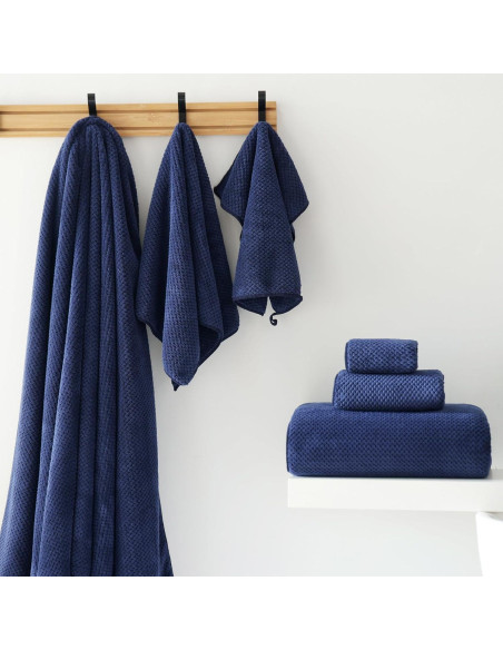Set de 6 Toallas de Baño Extra Grandes Akzpe 76x152 cm Azul Marino