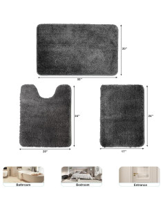 Conjunto de Alfombrillas de Baño wyewye 3 Piezas Antideslizantes 2