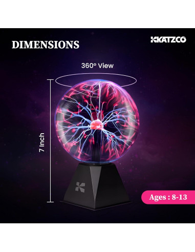 Bola de Plasma Interactiva Katzco 7" Multicolor - Decoración Científica