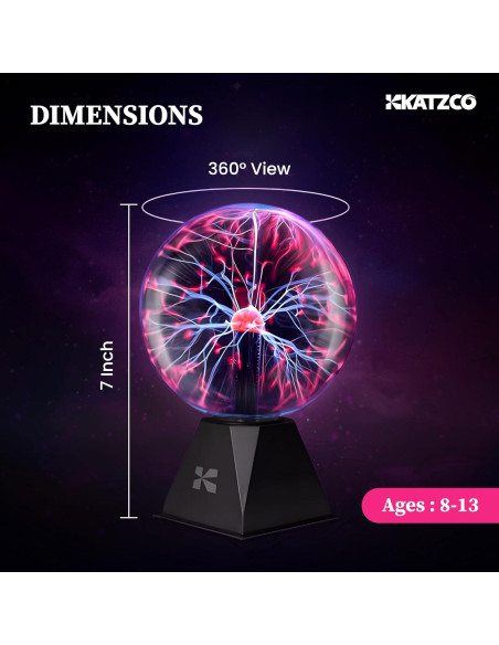 Bola de Plasma Interactiva Katzco 7" Multicolor - Decoración Científica
